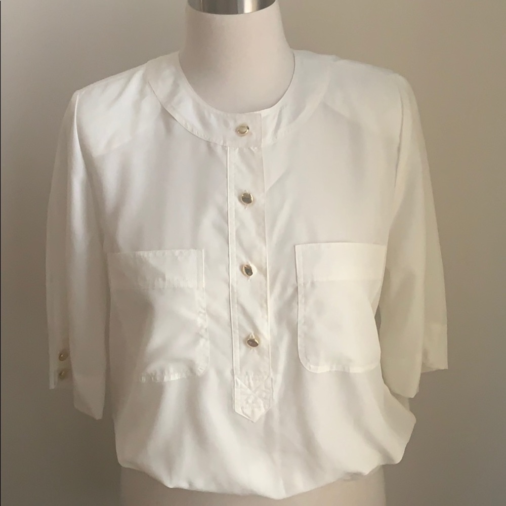 VINTAGE 80s 90s Ivory Cargo Shirt